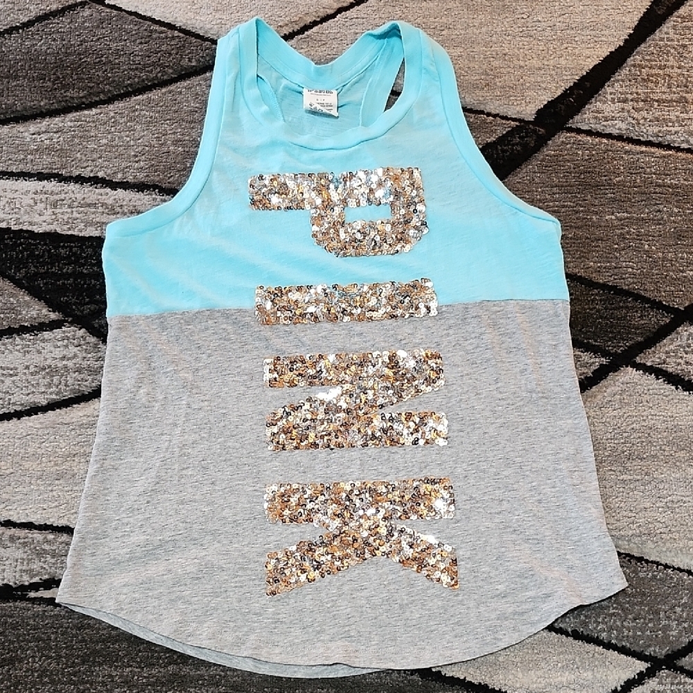 VS PINK 2015 CAMPUS SLIVER SEQUINS COLOR-BLOCK RACERBACK TANK-TOP